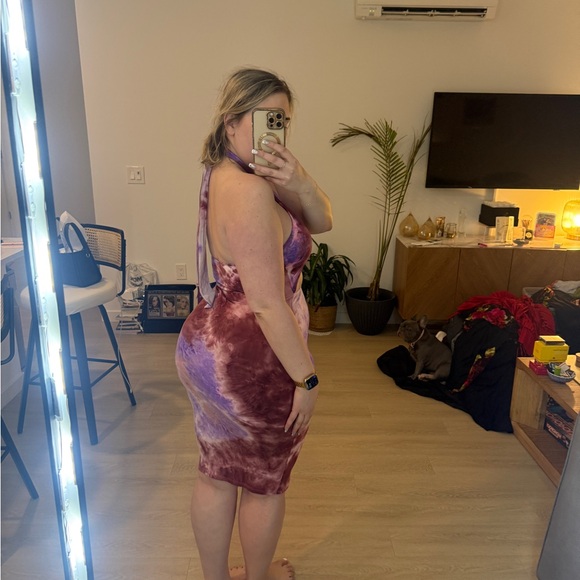Fashion Nova Purple and Red Tie-Dye Midi Dress - Picture 3 of 4